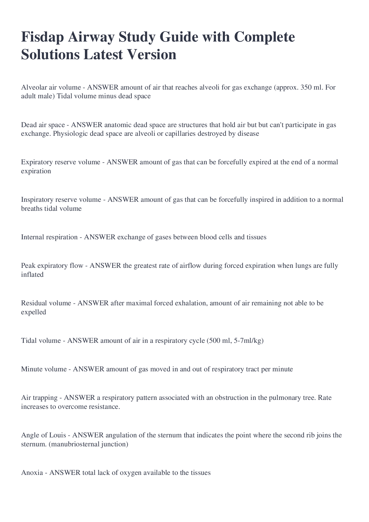 Preview image for Fisdap Airway Study Guide with Complete Solutions Latest Version
